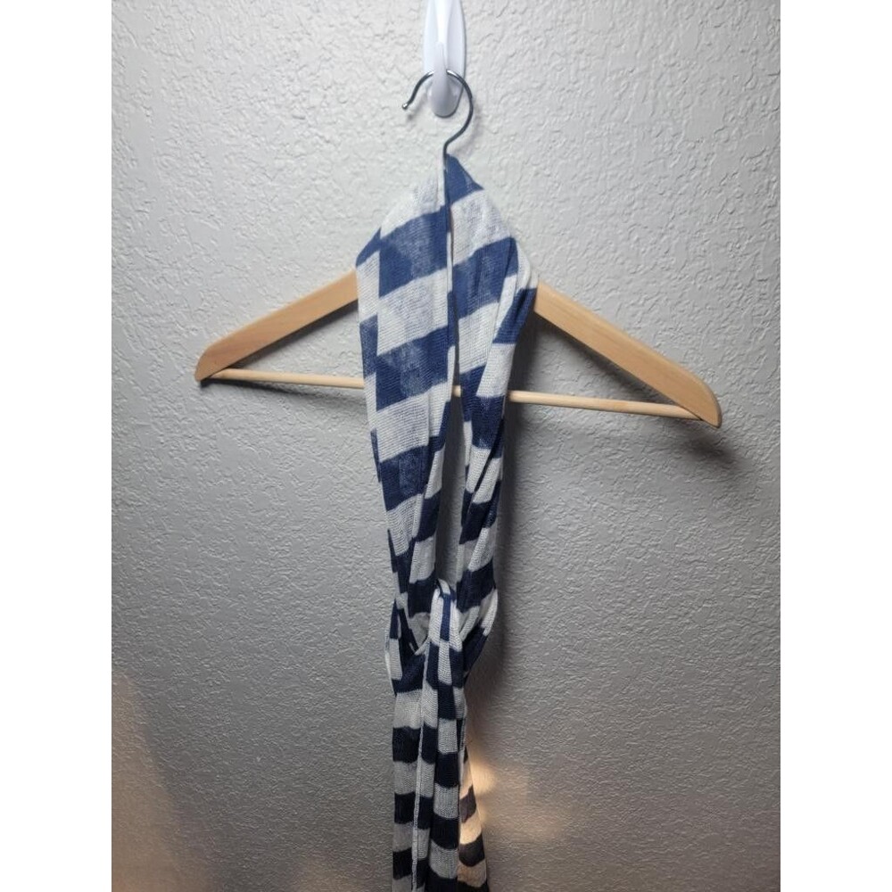 Doncaster Womens Blue White Striped Knit Scarf Lightweight Shawl Wrap